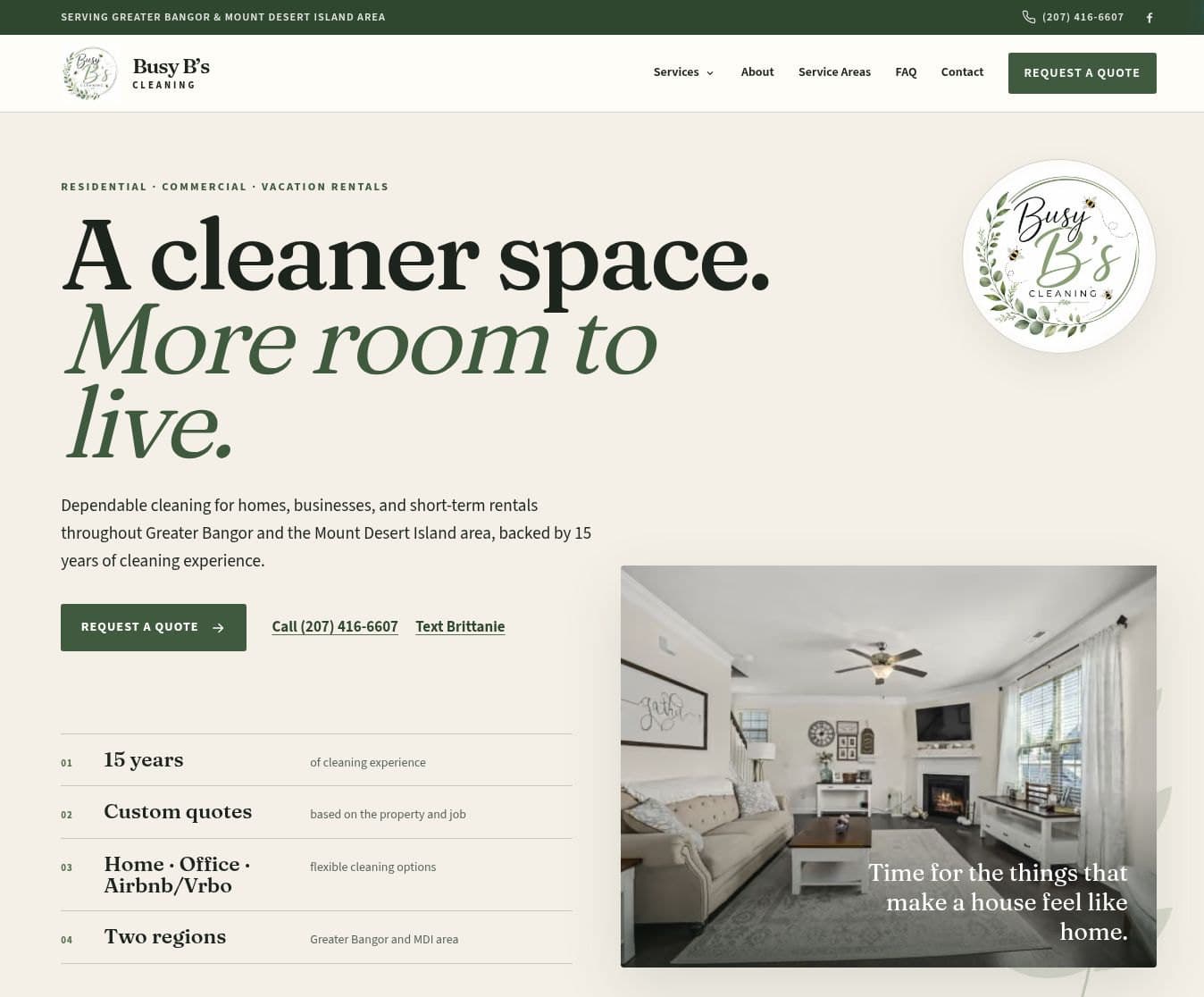 Busy B’s Cleaning completed custom homepage