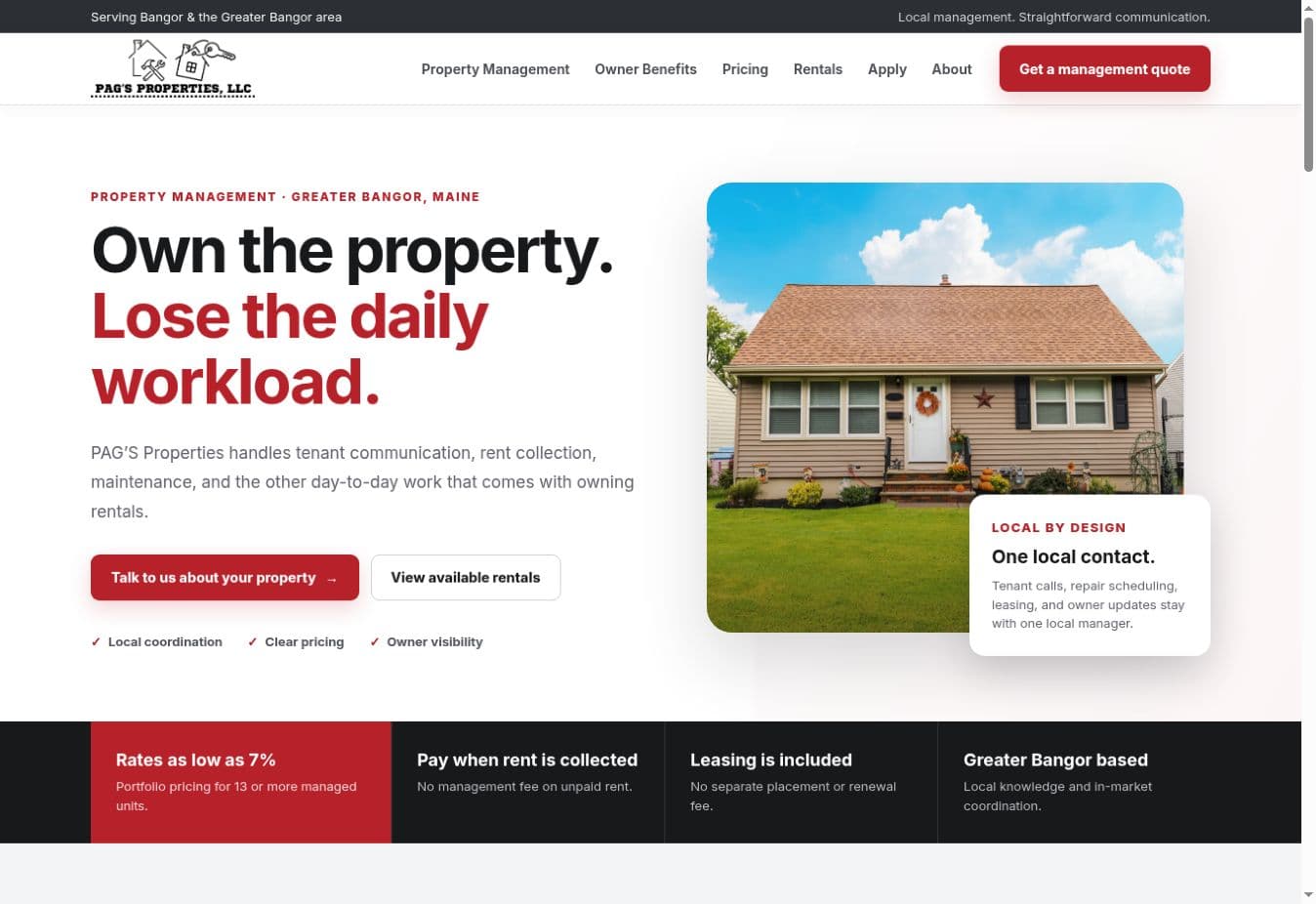 Pag's Properties website designed for Greater Bangor property management